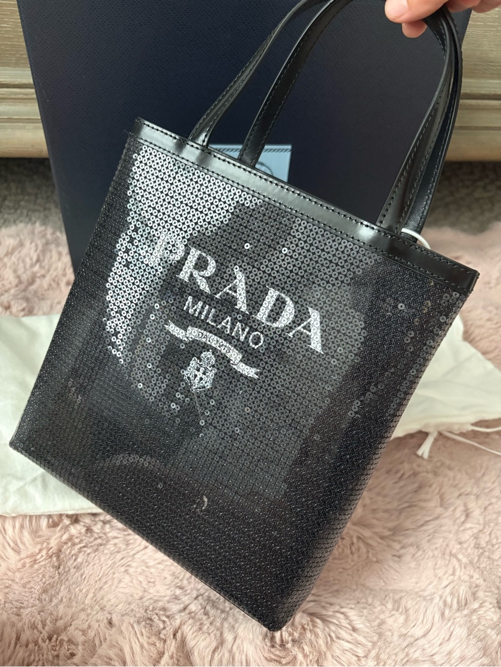 Prada Sequin Rete Paillettes Small Tote Bag Black - Picture 9 of 11